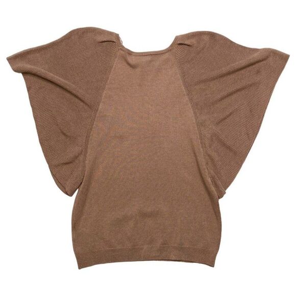 Prologue Brown Mocha Short Flutter Sleeve‎ Crewneck Sweater Top sz XS - Picture 7 of 9